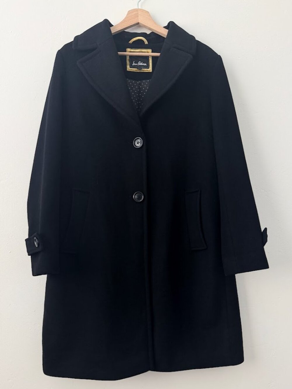 Sam Edelman Wool Blend Coat Black Notch Collar Classic Minimalist Size 12 - Picture 2 of 9